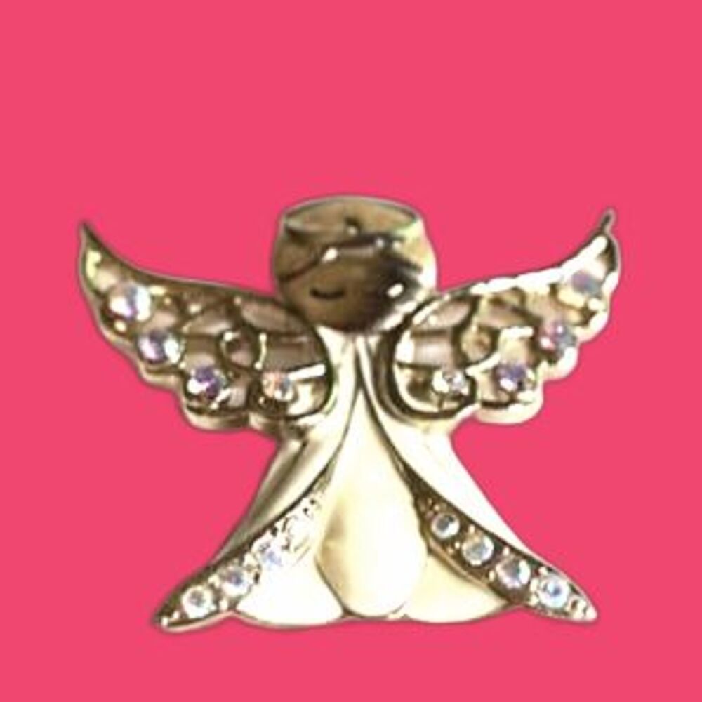 Liz Claiborne Angel White Enamel Rhinestones 2" Silver& Gold Tone Pin/Brooch